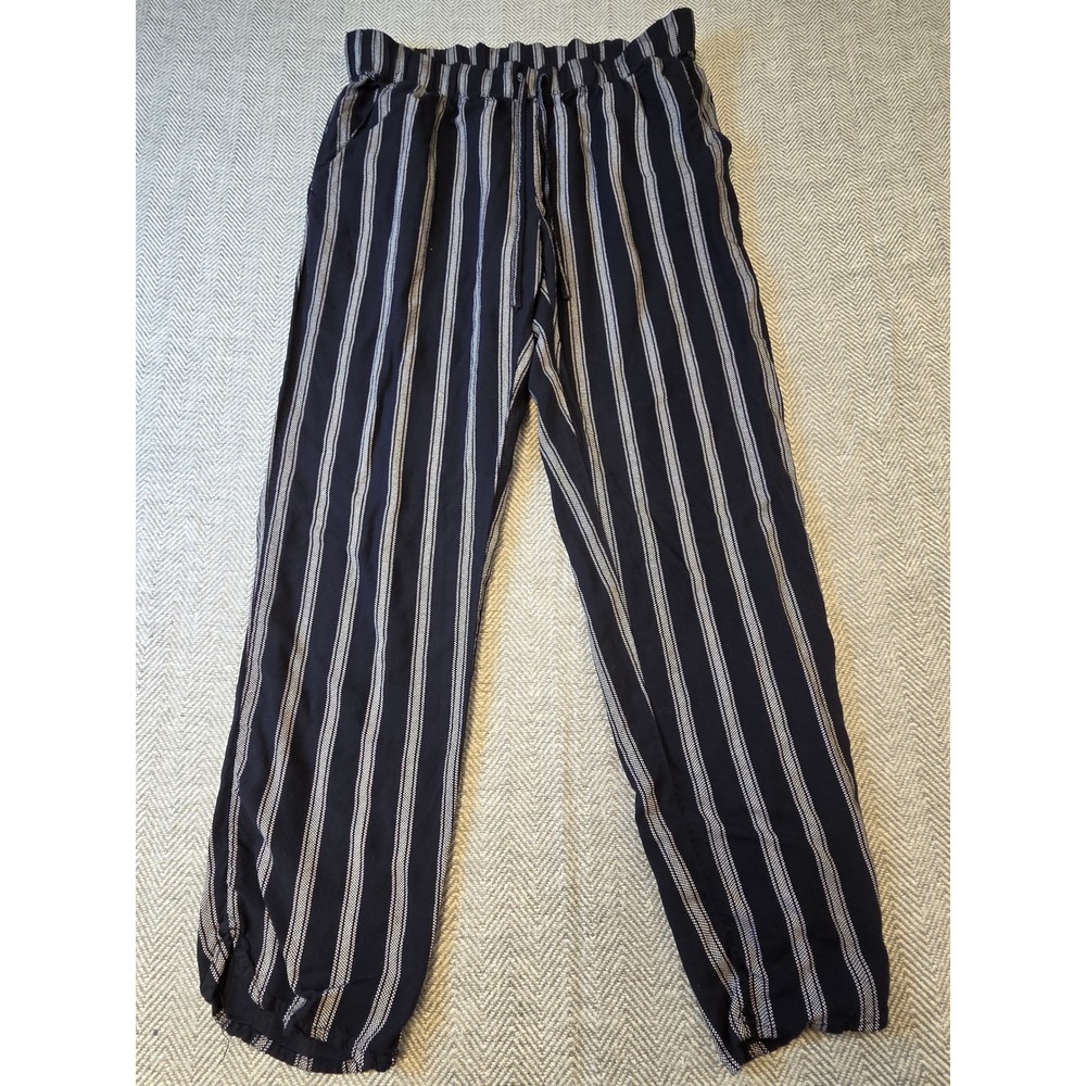 American Eagle Trouser Pants Women's Medium Black White Striped Drawstring Waist